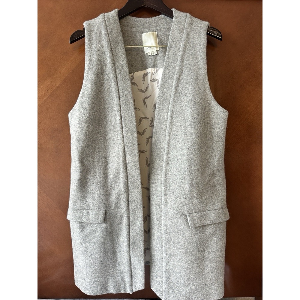 Elevenses Anthropologie Wool Blend Vest Womens L Grey Open Front Flap Pockets